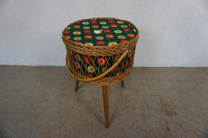 Decorative sewing basket with colorful floral pattern Vintage