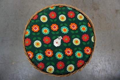 Decorative sewing basket with colorful floral pattern Vintage