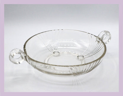 Vintage Art Deco Revival Bowl Offering Bowl Glass Handle Candy Bowl Fruit Bowl 80s 1980 1990 90s France