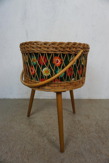 Decorative sewing basket with colorful floral pattern Vintage