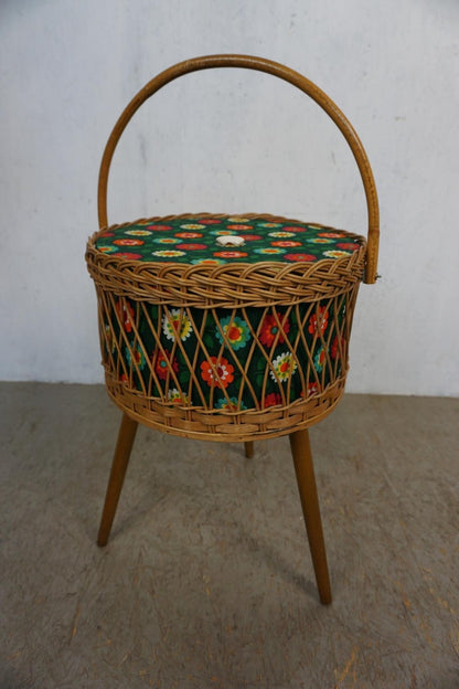 Decorative sewing basket with colorful floral pattern Vintage