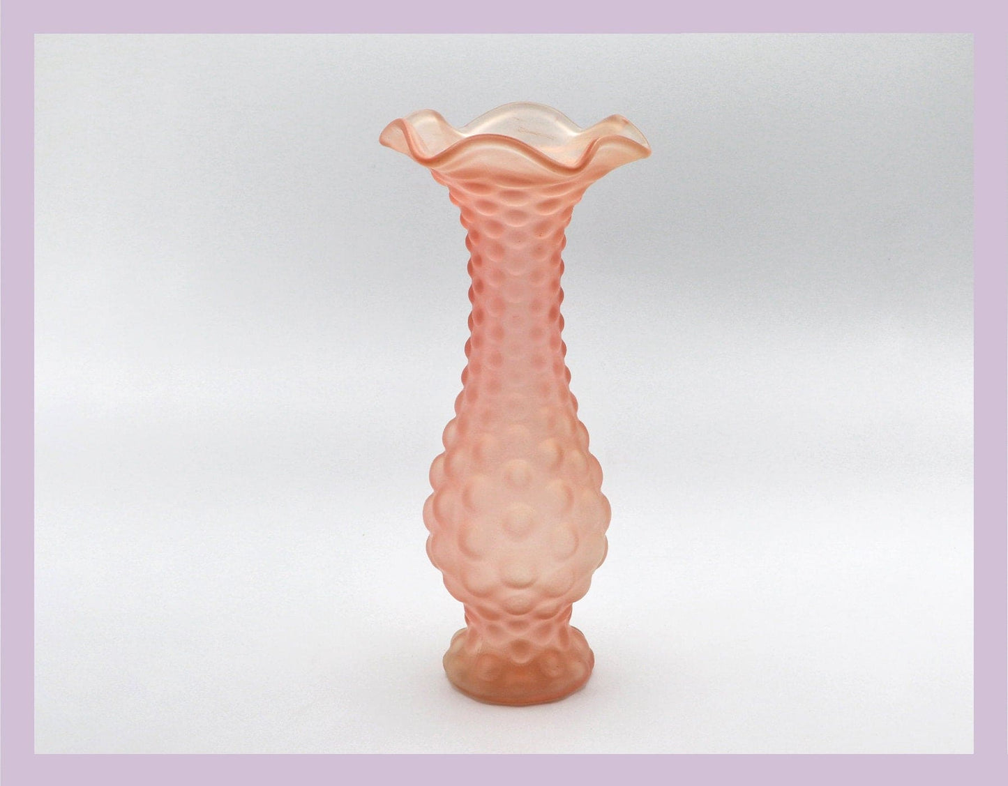 Vintage Rosalin flower vase knobs wavy edge chalice goblet glass 50s 60s 70s Art Deco 30s 1930 pink vase salmon satin frosted matt