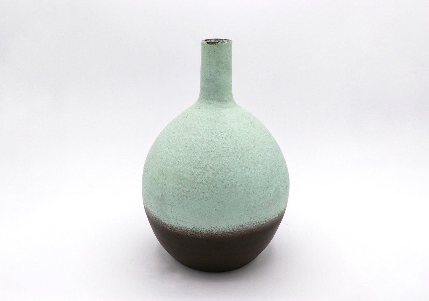 Vintage Ceramic Vase Mint Green Brown Lava 1960 1970 Bottle Neck Pastel