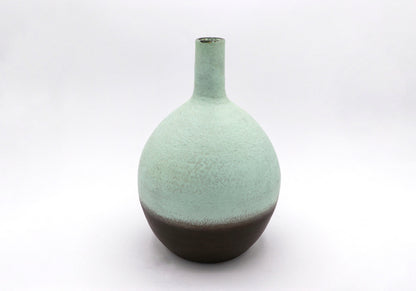 Vintage Ceramic Vase Mint Green Brown Lava 1960 1970 Bottle Neck Pastel