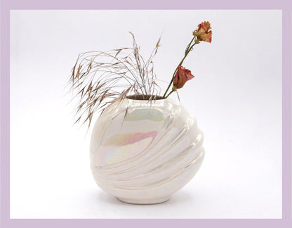 Vase céramique vintage Art Déco Neo Reval Shell Blanc Irisé Perle Lustre Fleur Vase 80s 80s 1980 Nacre