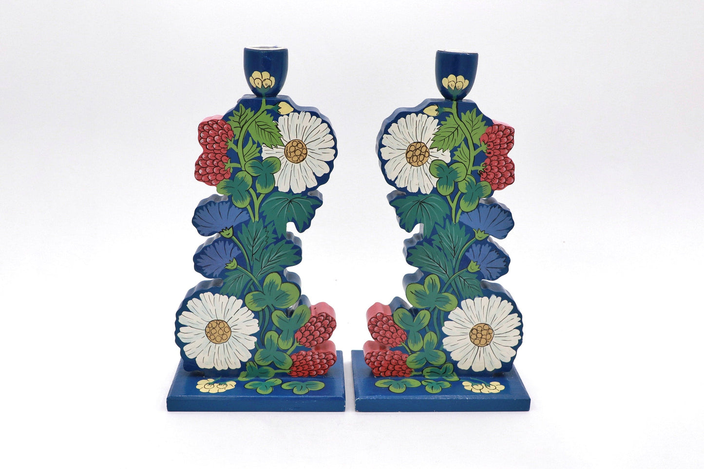 Set of 2 hand-painted candlesticks from Scandinavia 1970 70s Boho Skandi Japandi Sweden Denmark Candlestick Vintage