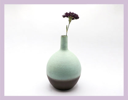 Vintage Keramik Vase Mintgrün Braun Lava 1960 1970 Flasche Hals Pastell