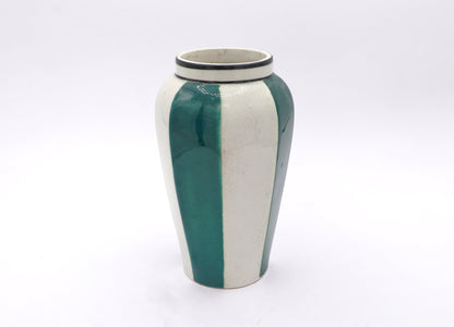 vintage années 1930 Art Déco Vase à fleurs Georgenthal Craquele Rayé Vert Blanc Rayures Crackle 30s 1930 1920 20s