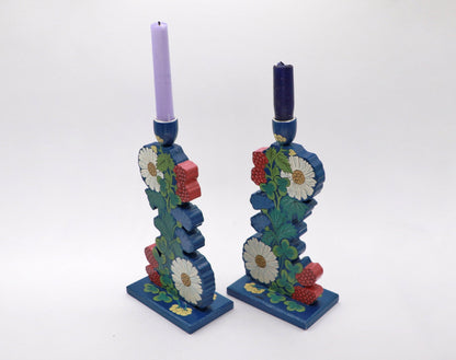 Set of 2 hand-painted candlesticks from Scandinavia 1970 70s Boho Skandi Japandi Sweden Denmark Candlestick Vintage