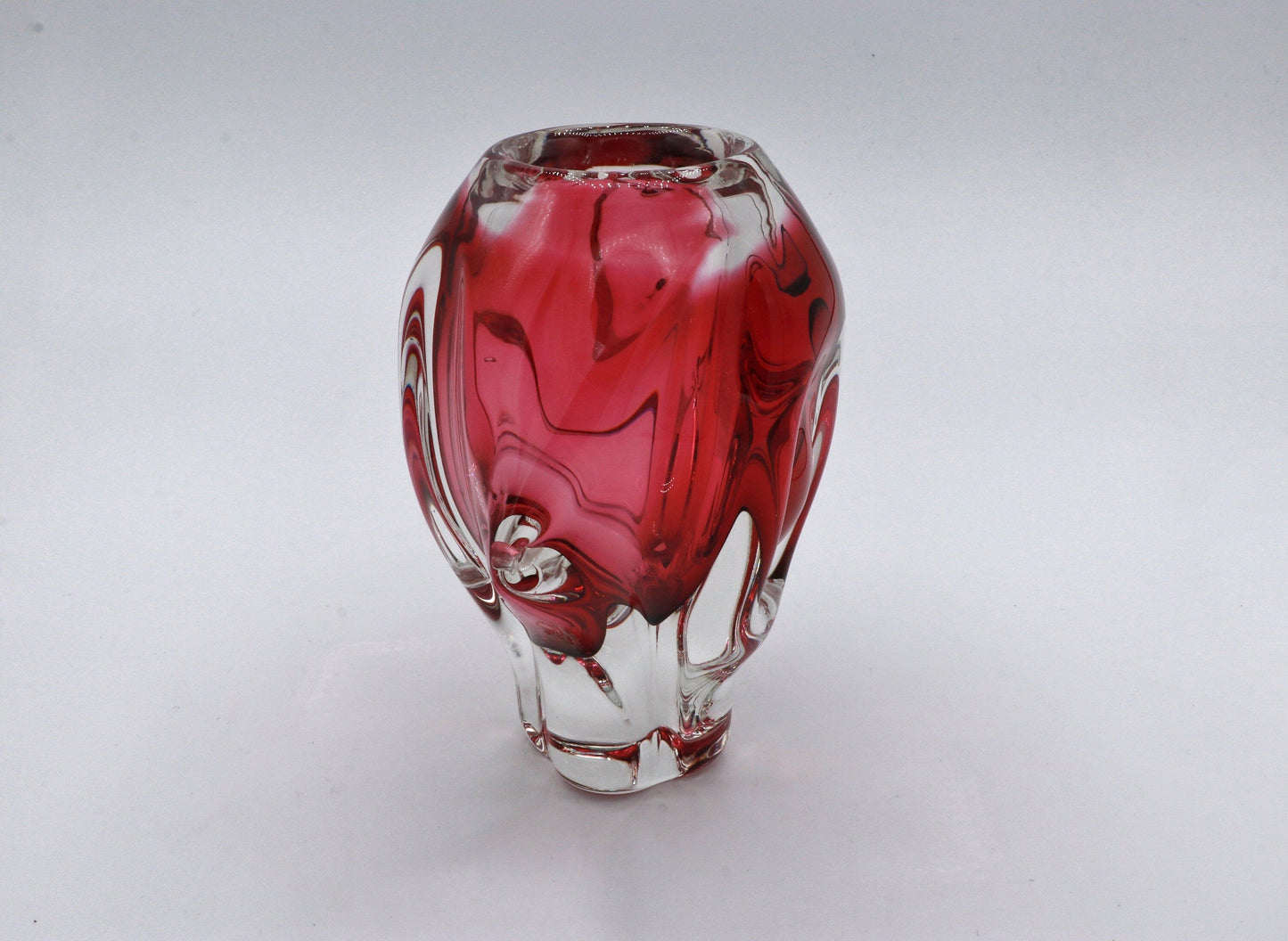 Vintage Vase Josef Hospodka - Chřibská Sklo Glass Cranberry Pink Skrdlovice Sommerso Red Overlay Bohemia Czechoslovakia Mid Century