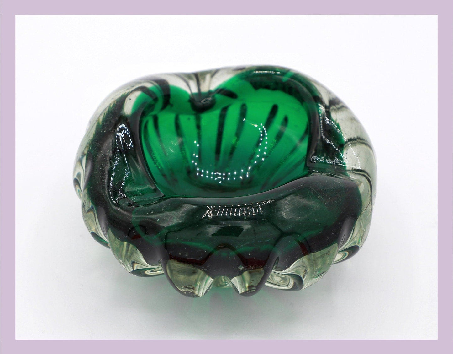 Vintage Bohemian Ashtray Bowl 1960 1970 Green Bottle Green Dark Green Palo Santo Glass Heavy CZ 70s 1970