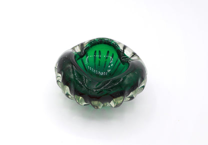 Vintage Bohemian Ashtray Bowl 1960 1970 Green Bottle Green Dark Green Palo Santo Glass Heavy CZ 70s 1970