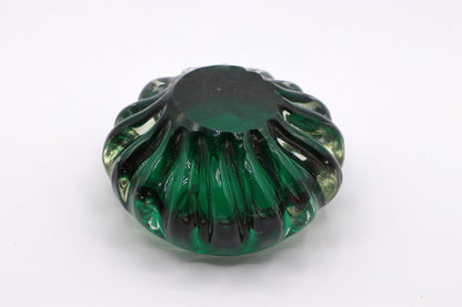 Vintage Bohemian Ashtray Bowl 1960 1970 Green Bottle Green Dark Green Palo Santo Glass Heavy CZ 70s 1970