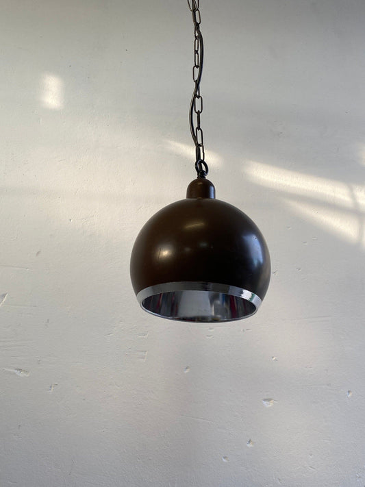 Spaceage Brown and Chrome 70s Pendant Light / Mid Century Modern Design Ceiling Lamp Vintage