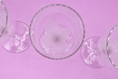 4 Vintage Sekt Gläser Wein Champagner Stil 80er Postmodern Art Deco Revival Kristall Glas Frankreich Satin Matt Luminarc Arcoroc Blätter - 2nd home