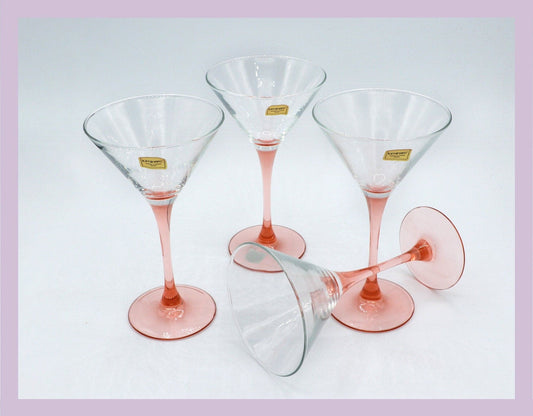 4 Vintage Martini Glasses Pink Luminarc Rose Sparkling Wine Bowls Goblet Chalice Minimalist Rosalin Pink 80s Art Deco Revival France