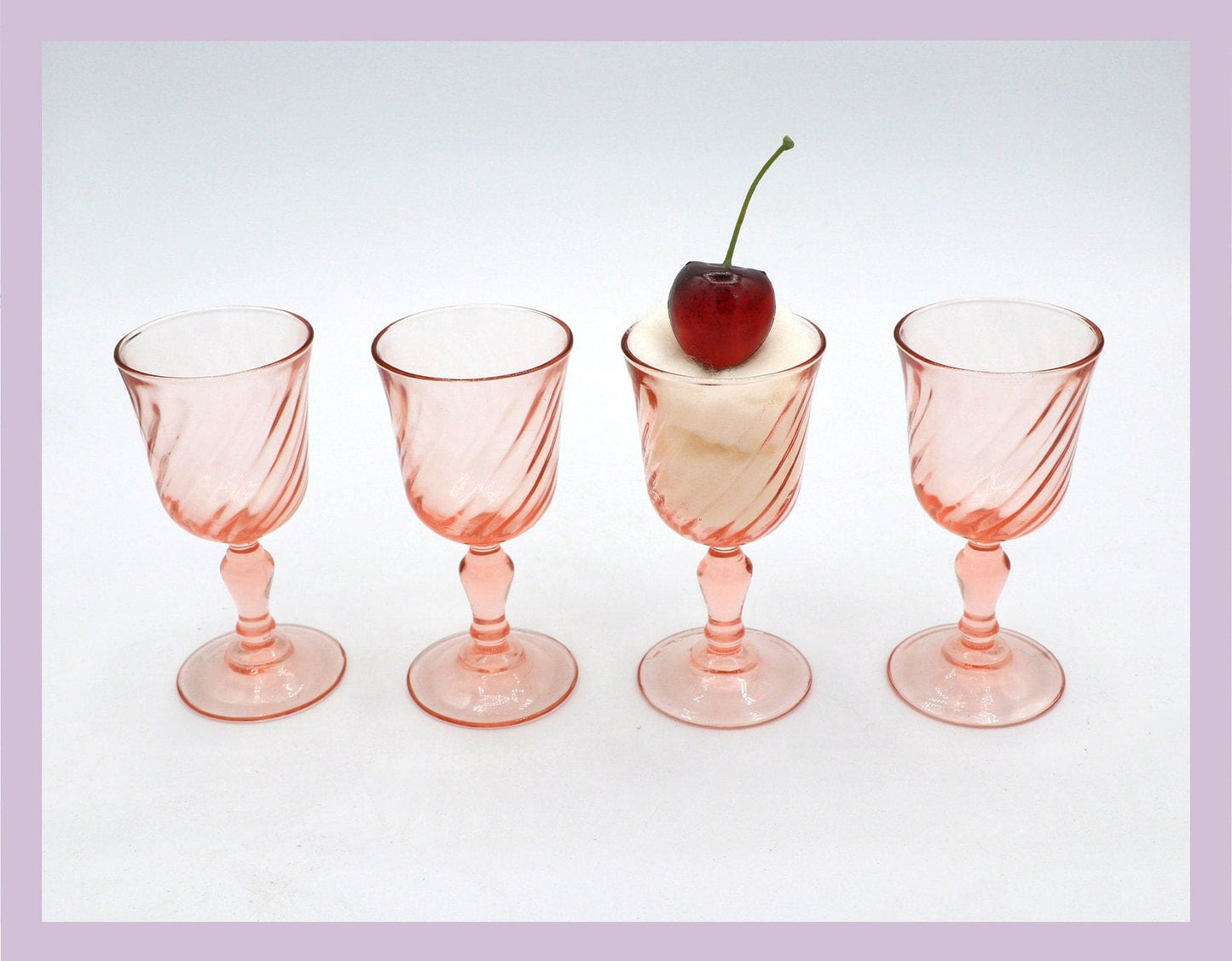 4 Vintage Likör / Portwein Gläser Rosa Arcoroc Trinkglas  Rose Swirl Rosalin Pink 80er Art Deco Revival France Frankreich Luminarc