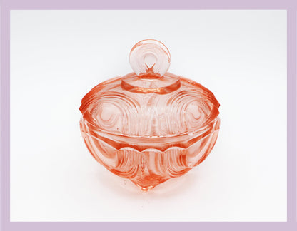 vintage Bonboniere Lidded Box Walther Glass Dragonfly Ball Décor Rose Rosalin Verre Pressé Verre Fleurs Florales 30s 20s 1920 Art Déco Conteneur