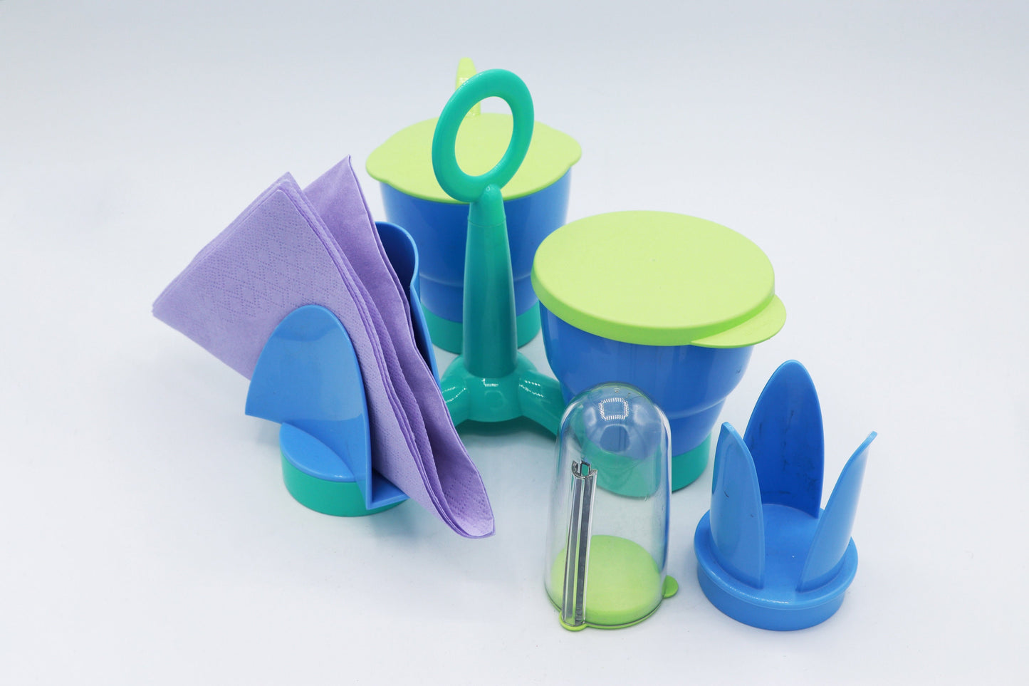 Cruet vintage Tupperware Saliere Postmoderne Memphis Milano Sottsass Guzzini Alessi Pastel 80s 1980 90s kawaii kitsch Ettore Mélamine