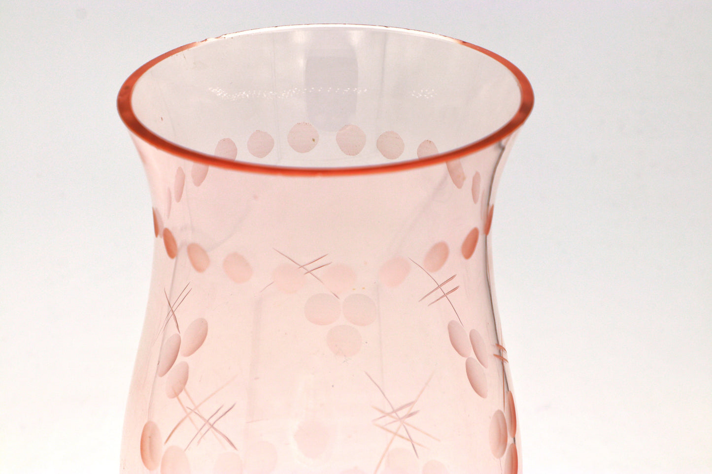 Vintage Rosalin Bauhaus 1920 Vase à fleurs Calice Dots Lignes de verre Chalice Stripes Bouche soufflée Coupée Gravure Art Déco années 30 1930 Rose années 20