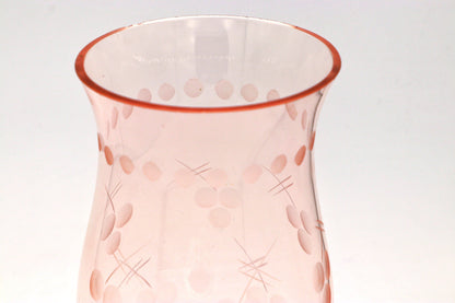 Vintage Rosalin Bauhaus 1920 flower vase chalice dots glass lines chalice stripes mouth blown polished engraving Art Deco 30s 1930 pink 20s