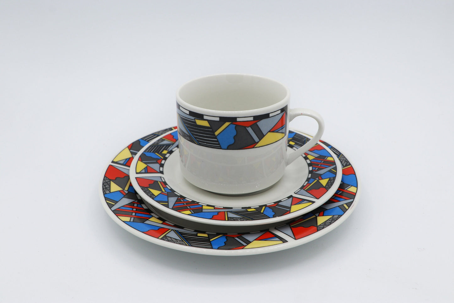 Vintage 6 Personen Set Kaffee Service Bauhaus Postmodern Rot Blau Gelb Sottsass Memphis Milano Deutschland 1980 1990  Keramik Wellco Design - 2nd home