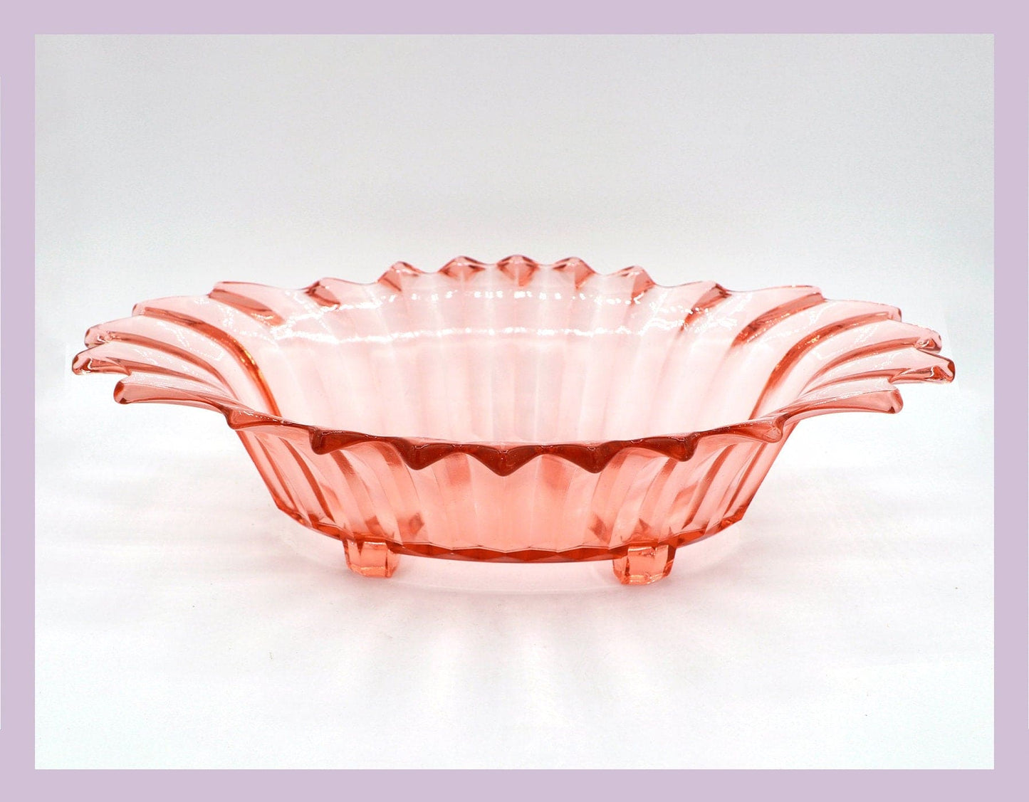 Large Vintage Rosalin Glass Footed Bowl Art Deco Jardiniere Bowl Brockwitz Prisms Pressed Glass Pink Plate Offering Bowl 1930 1920 20s 1920s