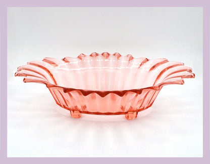 Large Vintage Rosalin Glass Footed Bowl Art Deco Jardiniere Bowl Brockwitz Prisms Pressed Glass Pink Plate Offering Bowl 1930 1920 20s 1920s