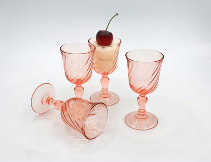 4 Vintage Likör / Portwein Gläser Rosa Arcoroc Trinkglas  Rose Swirl Rosalin Pink 80er Art Deco Revival France Frankreich Luminarc