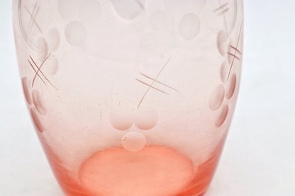 Vintage Rosalin Bauhaus 1920 flower vase chalice dots glass lines chalice stripes mouth blown polished engraving Art Deco 30s 1930 pink 20s