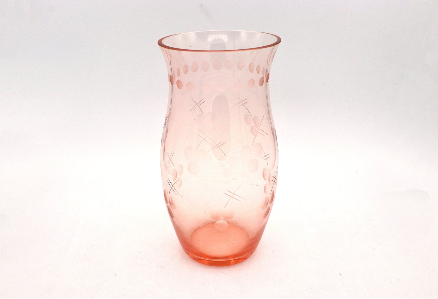 Vintage Rosalin Bauhaus 1920 flower vase chalice dots glass lines chalice stripes mouth blown polished engraving Art Deco 30s 1930 pink 20s