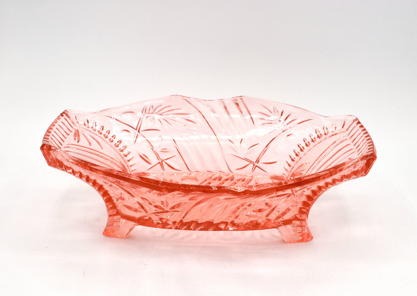 Vintage Rosalin Glass Footed Bowl Art Deco Bowl Walther Glass Brandenburg Pressed Glass Pink Plate Offering Bowl 1930 1920 20s 1920s