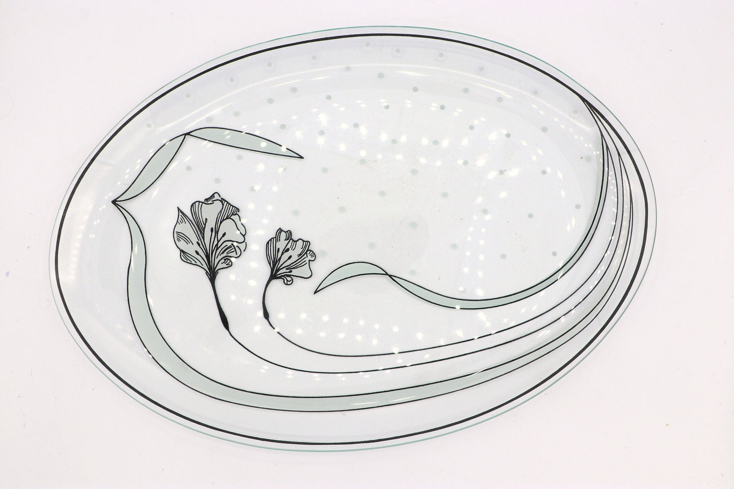 Vintage Art Deco Revival Glass Cake Plate Flowers Floral Bowl 80s Dessert Plate Platter Serving Plate