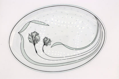 vintage Art Déco Revival Glass Cake Plate Fleurs Floral Bowl 80s Dessert Plate Platter Side Plate