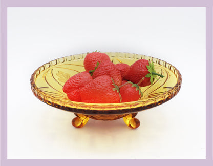 Bol en verre pressé vintage Ambre Jaune Walther Verre Feuille de Chêne Chêne Floral Fruit Bowl Salad Bowl Glass Bowl 1930 30s Art Déco