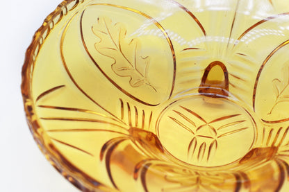 Bol en verre pressé vintage Ambre Jaune Walther Verre Feuille de Chêne Chêne Floral Fruit Bowl Salad Bowl Glass Bowl 1930 30s Art Déco