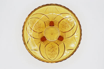 Bol en verre pressé vintage Ambre Jaune Walther Verre Feuille de Chêne Chêne Floral Fruit Bowl Salad Bowl Glass Bowl 1930 30s Art Déco