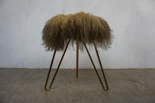 Tabouret Flokati élégant avec pieds en épingle à cheveux tendance vintage