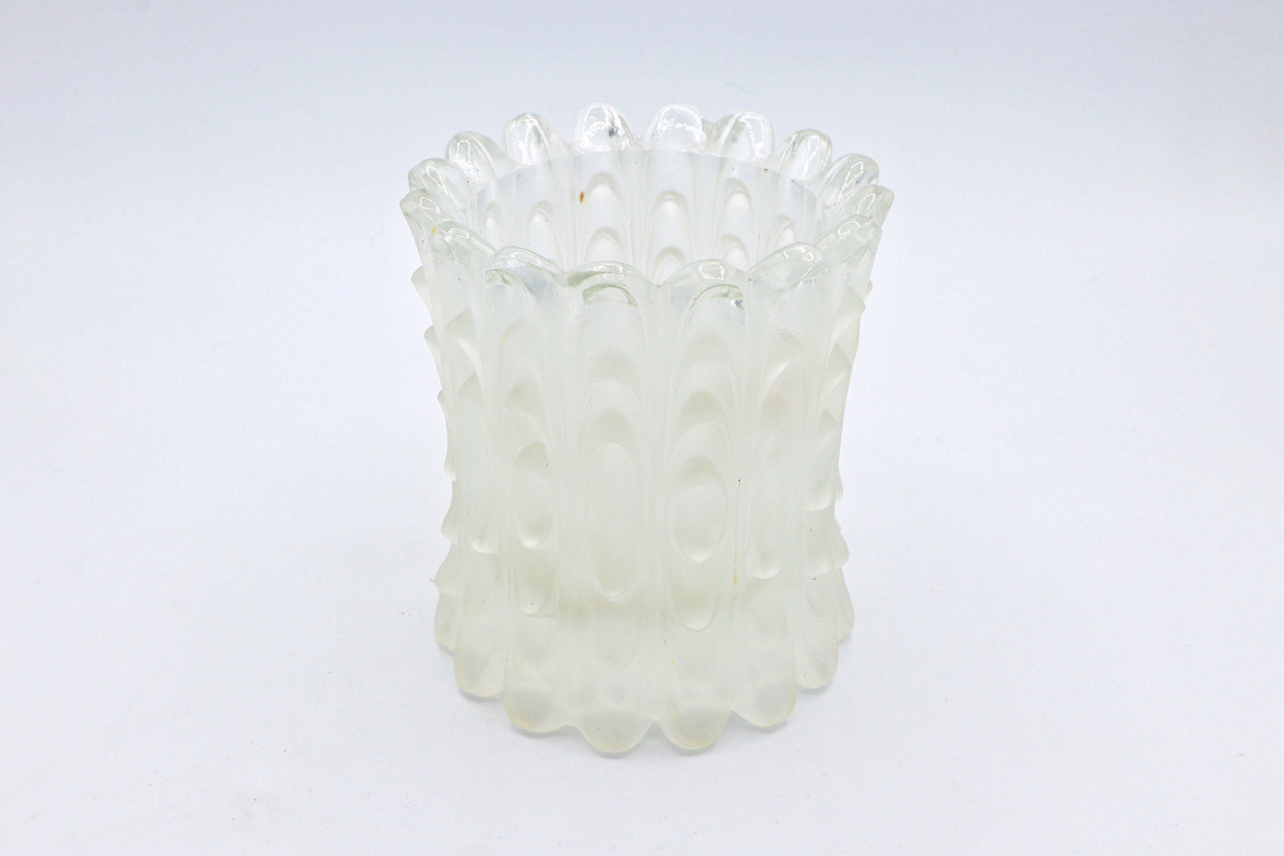 Vintage Op Art Hoch Schale 70er 60er Grafisch Frosted Glas Schüssel Vase Blumen Vase Konfekt Weiß