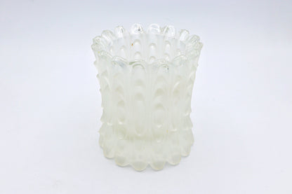 Vintage Op Art Hoch Schale 70er 60er Grafisch Frosted Glas Schüssel Vase Blumen Vase Konfekt Weiß