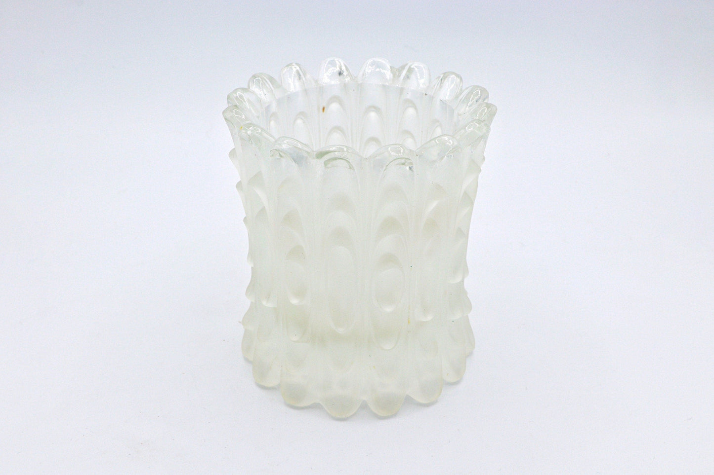 Vintage Op Art Tall Bowl 70s 60s Graphic Frosted Glass Bowl Vase Flower Vase Candy White