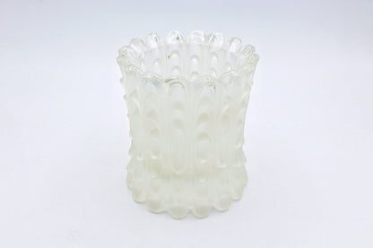 Vintage Op Art Tall Bowl 70s 60s Graphic Frosted Glass Bowl Vase Flower Vase Candy White