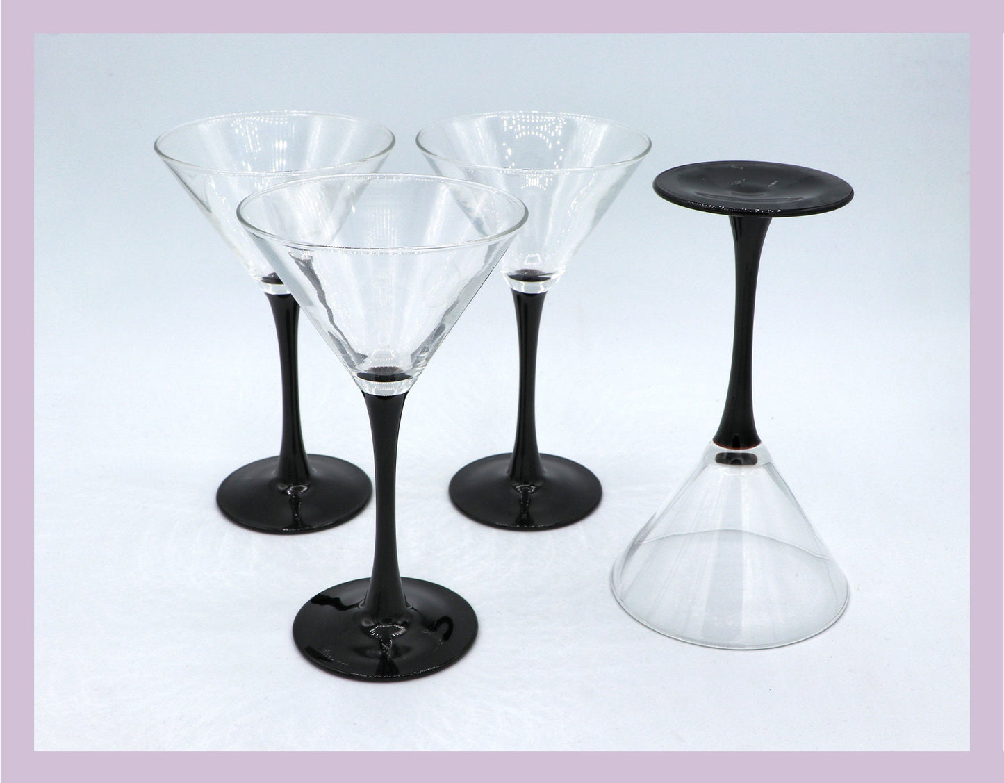 4 Vintage Martini Gläser Schwarz Domino Luminarc Onyx Sekt Schalen Pokal Kelch Minimalistisc 80er Art Deco Revival France Frankreich