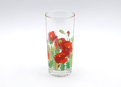 5 Vintage Trinkgläser Blumen Floral Mohn Blüten Frankreich France Rot Saftglas Wasserglas Glas 80er 1980 Blatt