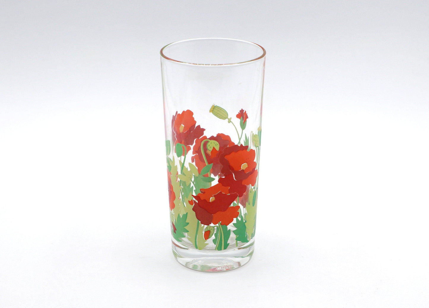 5 Vintage Drinking Glasses Flowers Floral Poppy Flowers France Red Juice Glass Water Glass Glass 80s 1980 Leaf