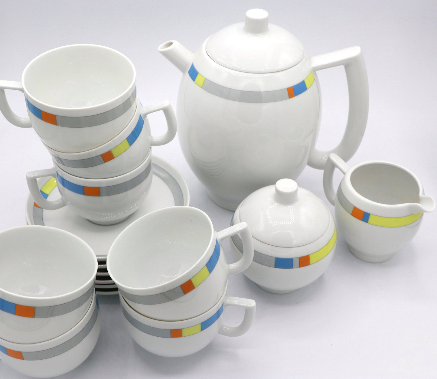 SET vintage Arzberg Memphis Milano Cafetières Ville Art Moderne Cafétéria Lutz Rabold 80s 90s Porcelaine Théière Postmoderne Cafetière