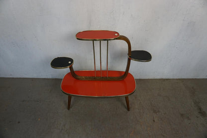 Decorative flower stand with black and red formica shelves Vintage