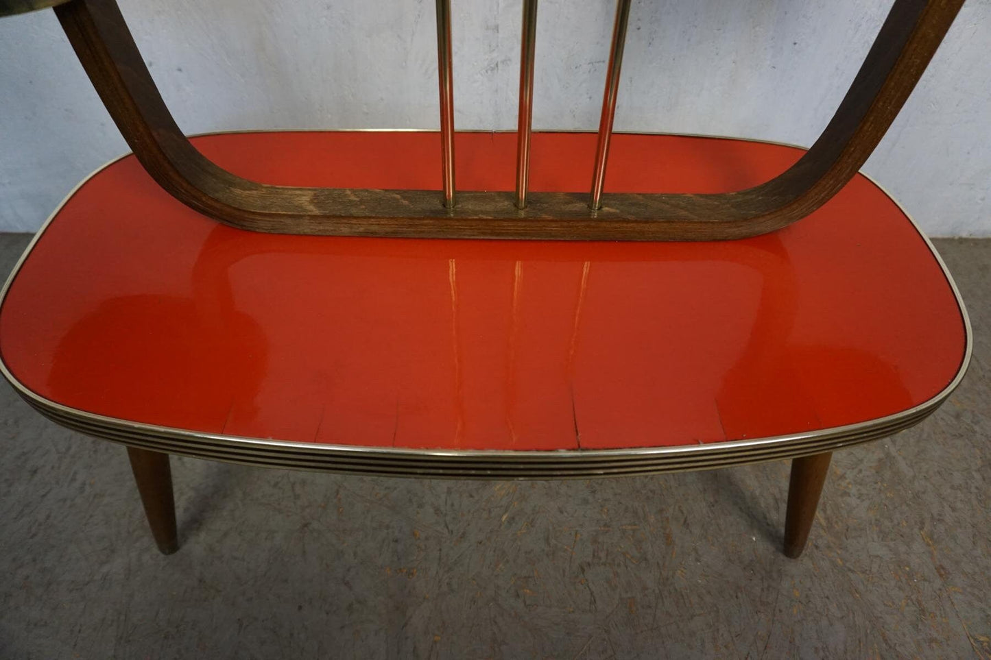 Decorative flower stand with black and red formica shelves Vintage