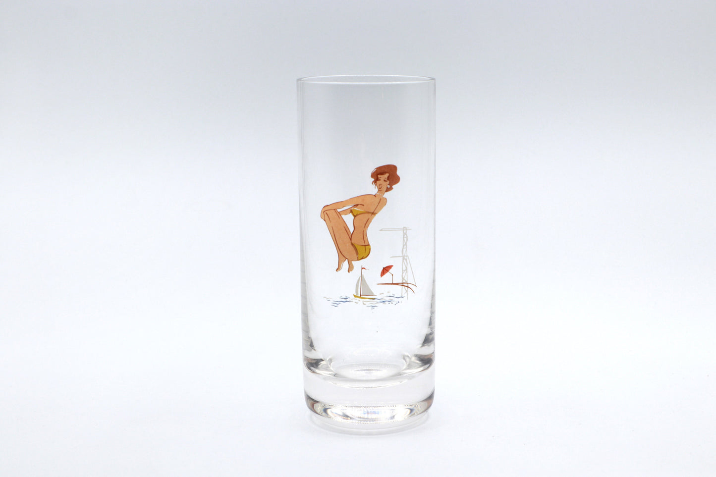 5 Vintage Drinking Glasses Pin Up Erotica Mid Century Women on the Beach Bikini Surfer Sexy Rarity 60s 50s 70s