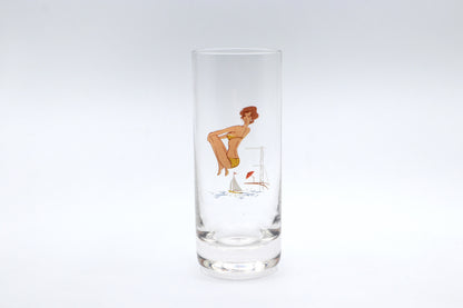 5 Vintage Drinking Glasses Pin Up Erotica Mid Century Women on the Beach Bikini Surfer Sexy Rarity 60s 50s 70s